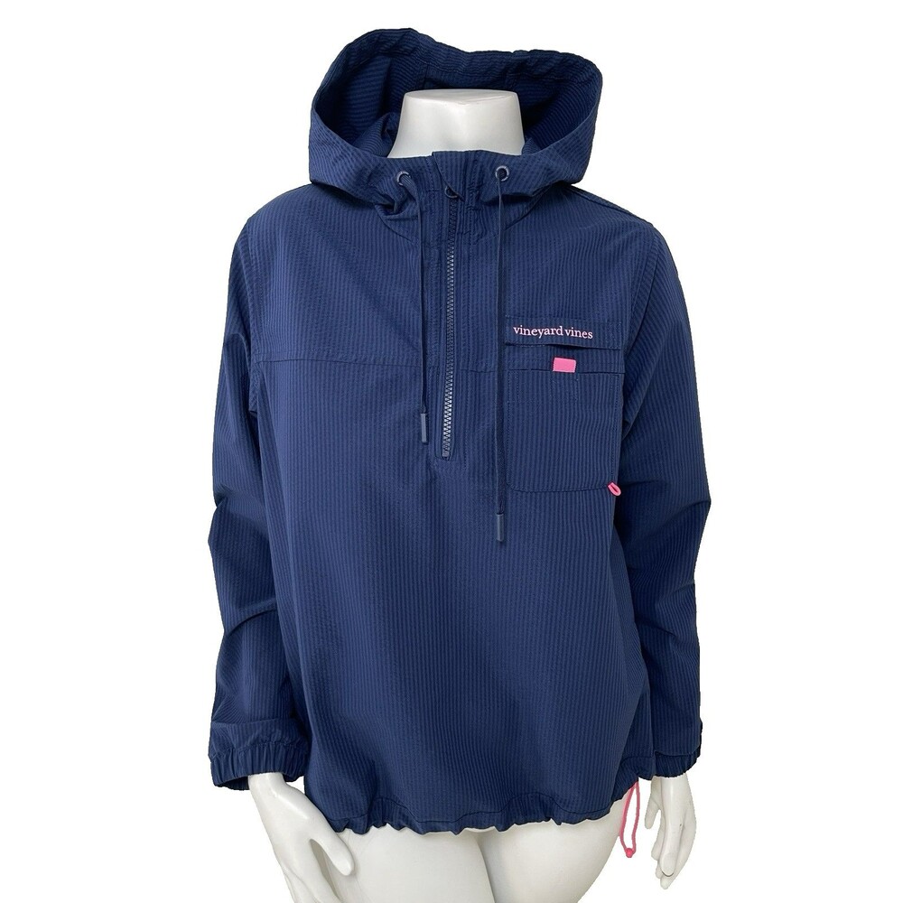 Vineyard Vines 1/4 Zip Windbraker Hooded Jacket Womens‎ S Anorak Nautical Boat
